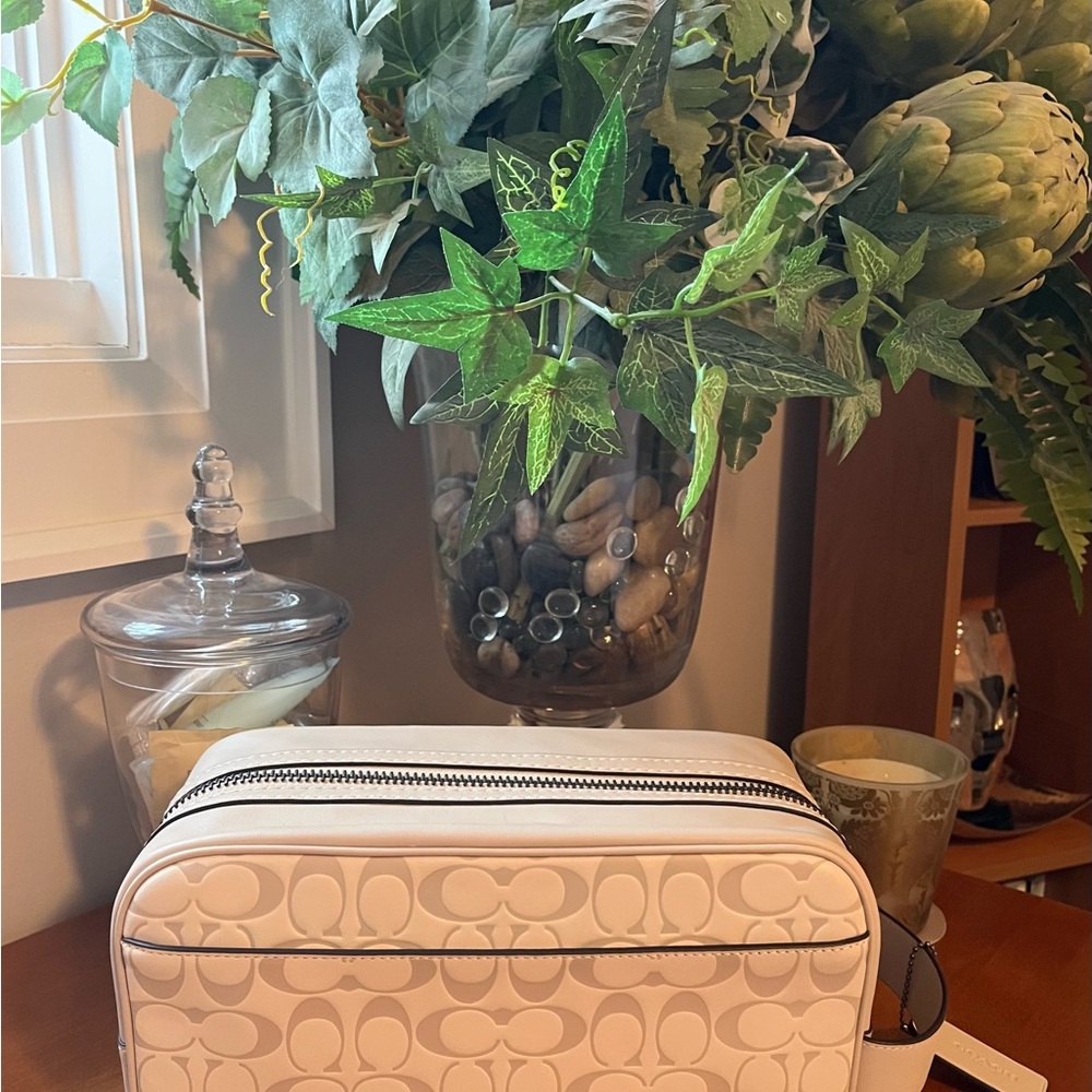 Coach Cream Embossed Leather Toiletry Bag - Picture 7 of 7
